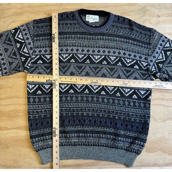 Vintage Bizzarro Gray Geometric Wool Sweater Mens Large (IT 50) Made in Italy - Picture 6 of 7